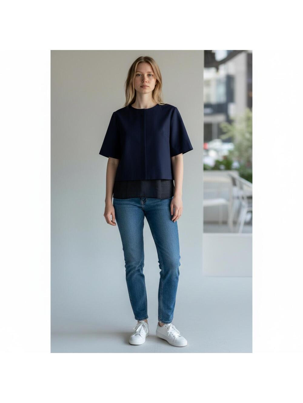 L’Autre Chose Cropped Jacket Navy Structured Italy 44